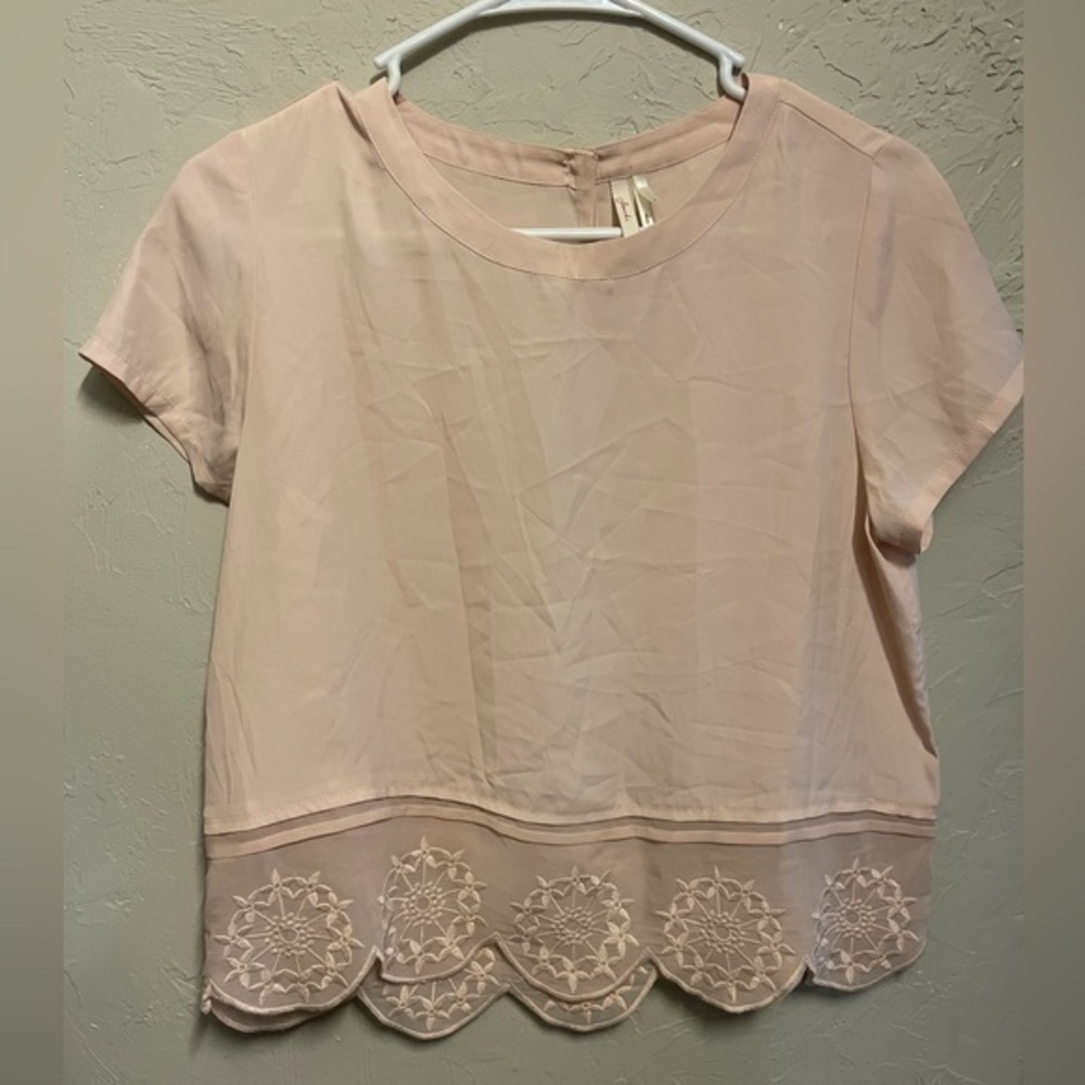 Light Pink Short Sleeve Lightweight Frenchi Blouse Top - size small🌸